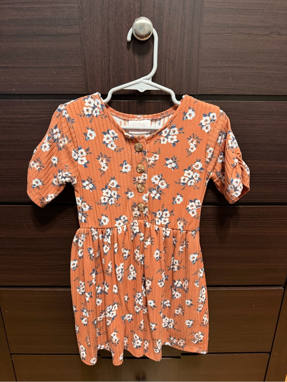 Little Lass Orange Floral Button-Front Dress